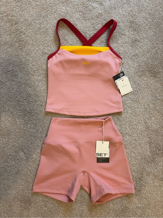 SET Active Other - SET Active Pink Crop Tank with Maroon Straps and Yellow Trim